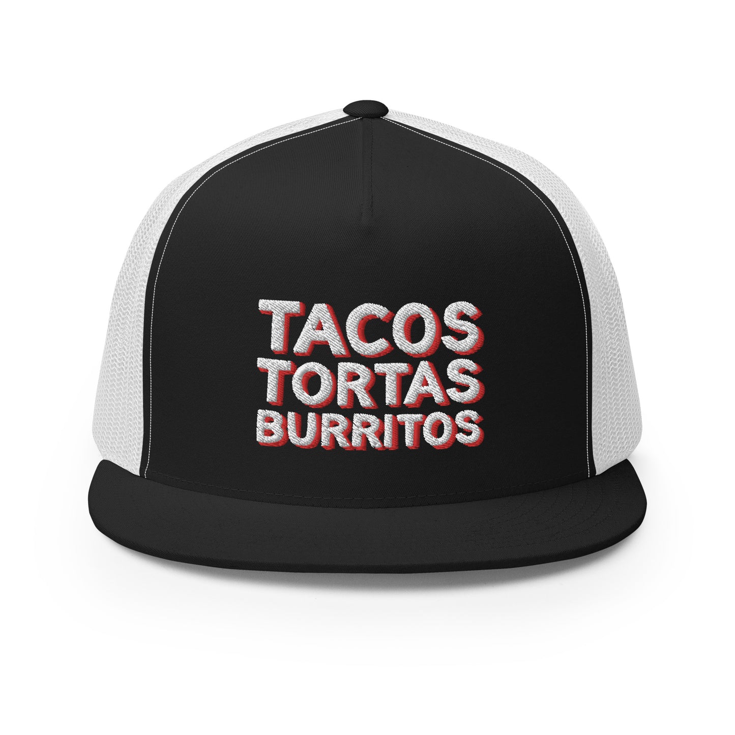 Tacos Tortas Burritos Trucker Cap - Black and White