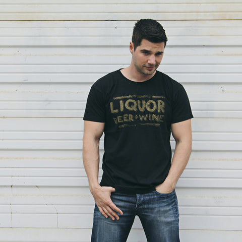 LIQUOR BEER AND WINE - Black Short Sleeve T-shirt